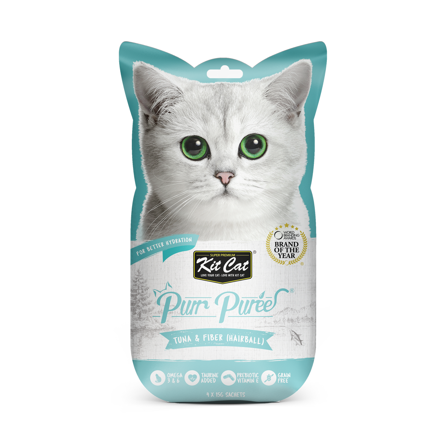 Kit Cat Purr Puree Tuna & Fiber (Hairball) 15g x 4pcs (3 Packs)