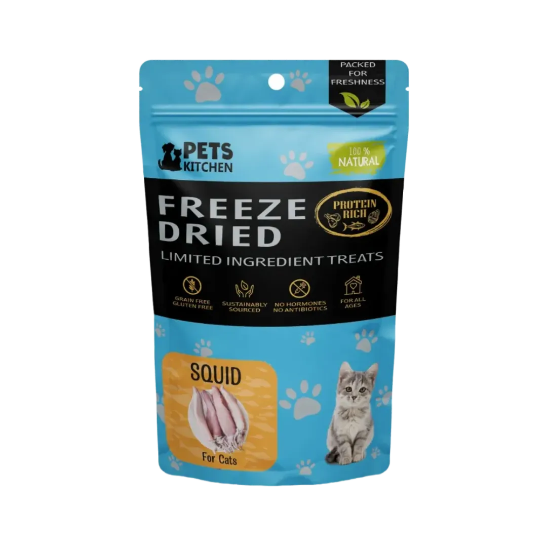 Pets Kitchen Cat Treat Freeze-Dried Whole Squid 40g x2