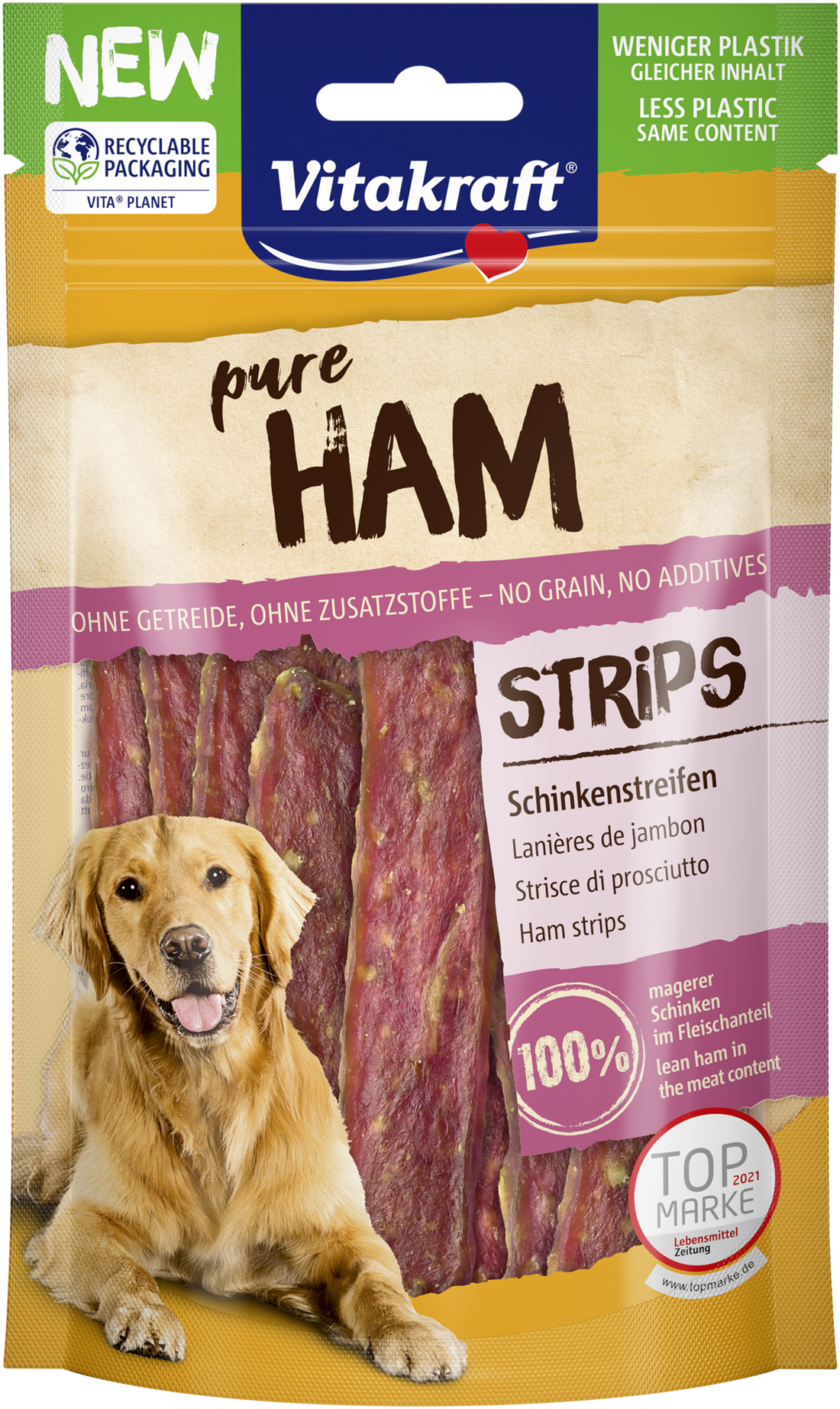 Vitakraft Dog Treats Pure Ham Strips 80g (2Pkt)
