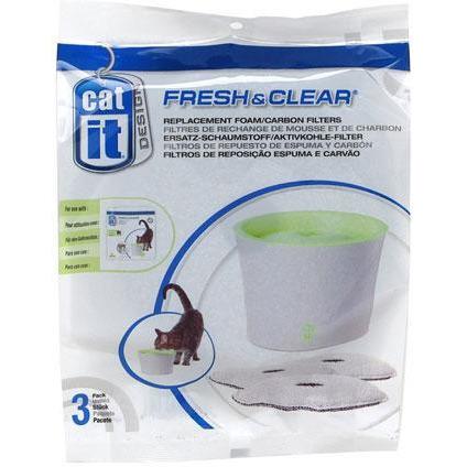 Catit Pet Water Drinking Fountain Fresh & Clear Filters Replacement Foam/Carbon 3 Pack